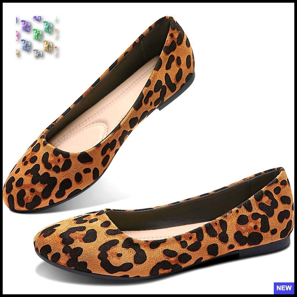 Leopard Print Ballet Flats Slip On Round Toe Comfortable Minimal Chic Casual